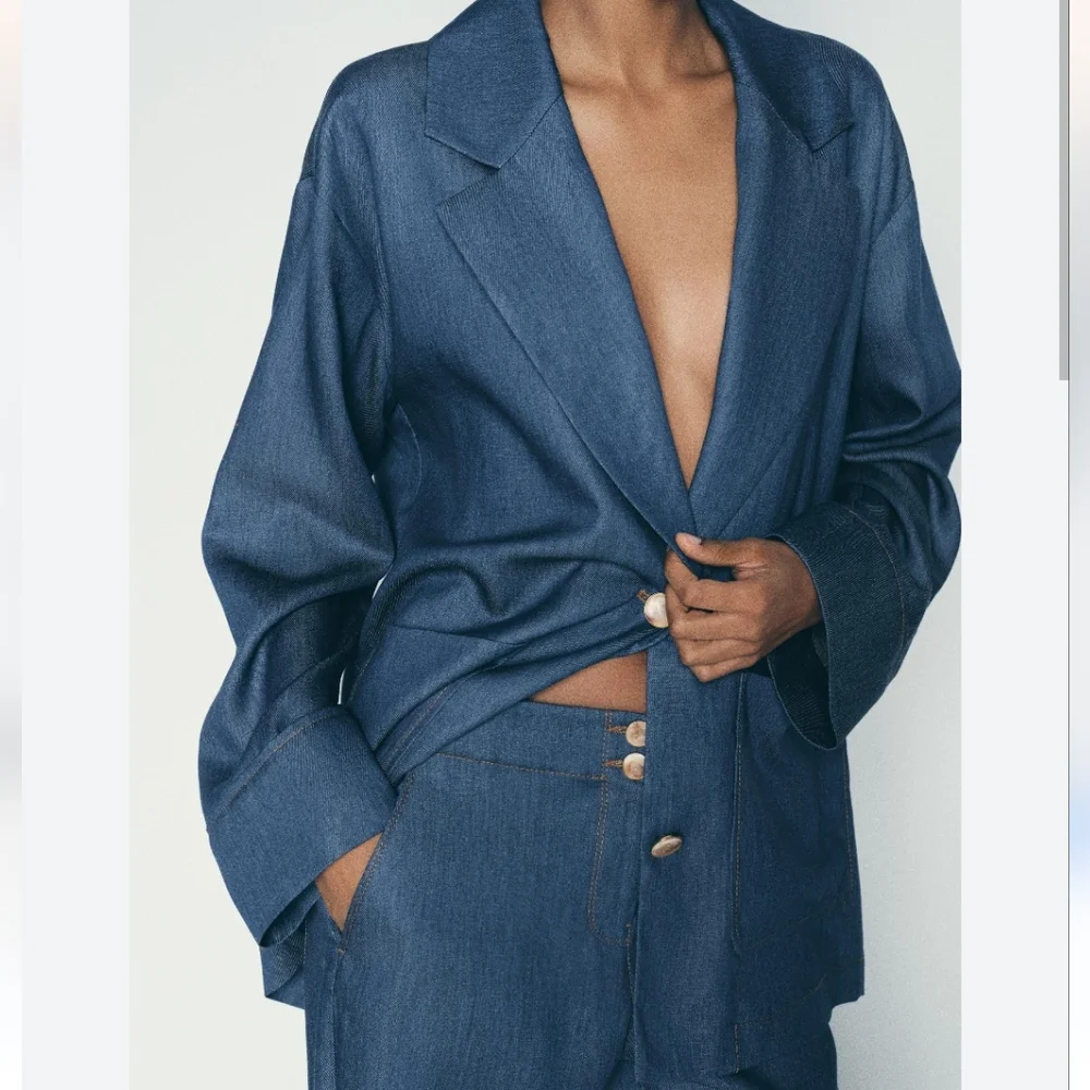 DENIM EFFECT OVERSIZED BLAZER SIZE L - Picture 6 of 10